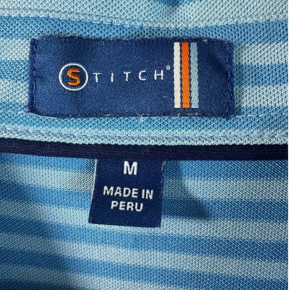 STITCH Dri Fit Polo Shirt Blue striped Preppy Golf Casual Soft Shirt Short Sleev - Picture 5 of 8